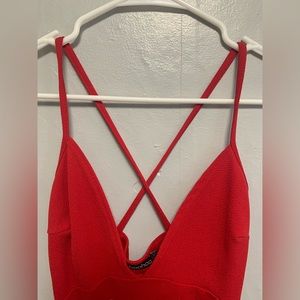 Boohoo Bodycon Strappy Cross Back Red Dress Size 6